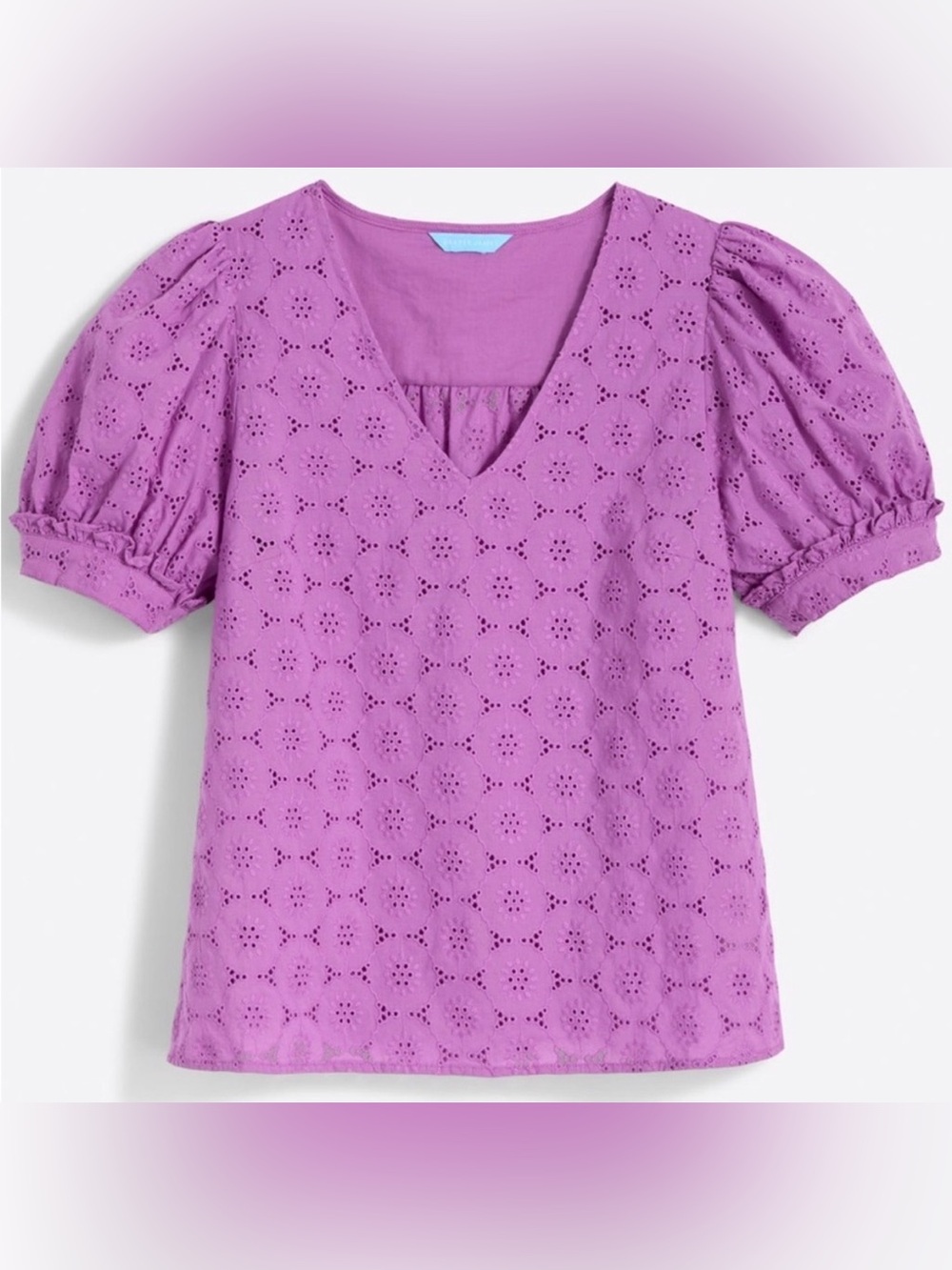 Draper James Heidi Purple Puff Sleeve Eyelet Cotton Top Size Large Preppy Summer